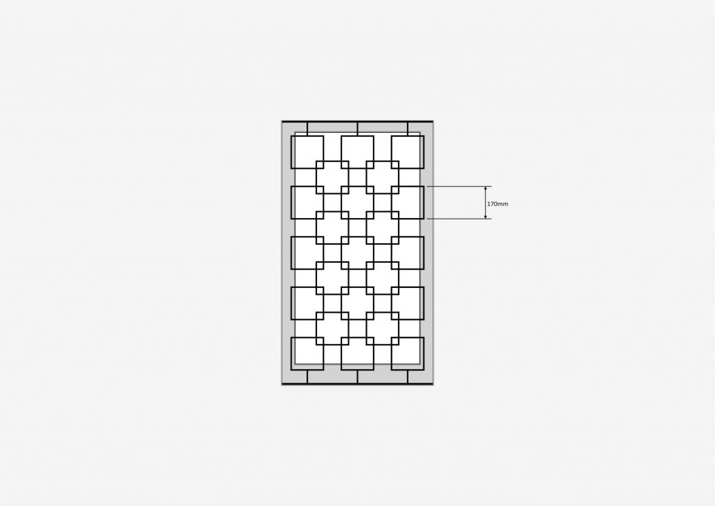 Drawing of a decorative security grille for a window.
