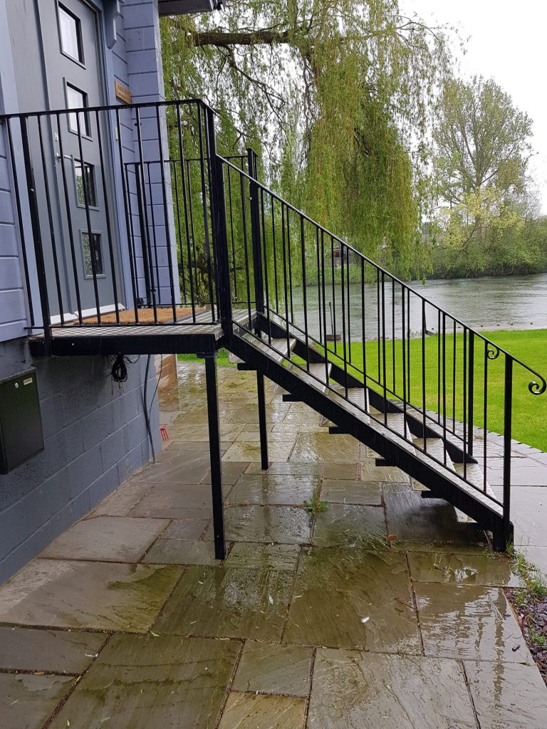Metal external staircase made and fitted by The Blacksmith Shop.