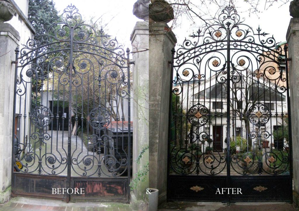 Wrought iron gates refurbishment at Chelsea Studios.